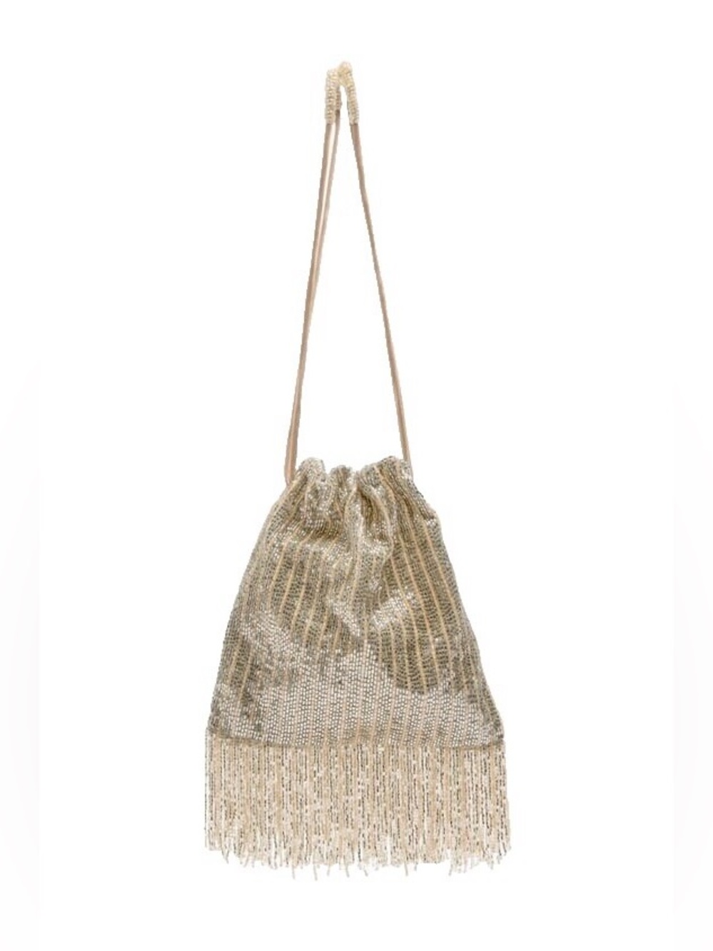 Zara Beaded Fringe Drawstring Bag